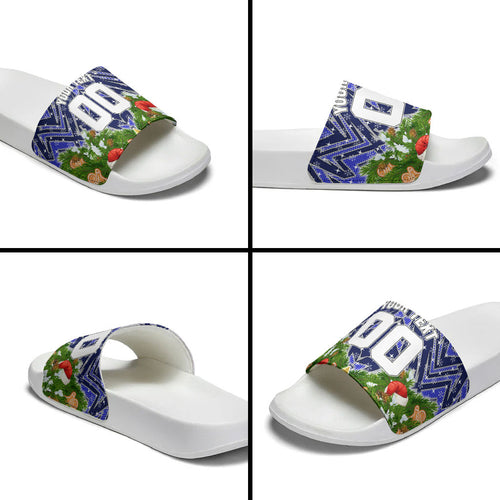 Personalised Bulldogs Rugby Christmas Slide Sandals Santa Rugby Mascot - Pine Wreath Festive