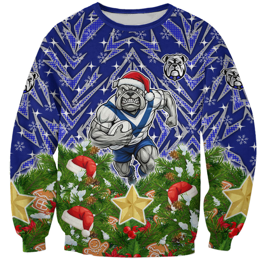 Personalised Bulldogs Rugby Christmas Sweatshirt Santa Rugby Mascot - Pine Wreath Festive