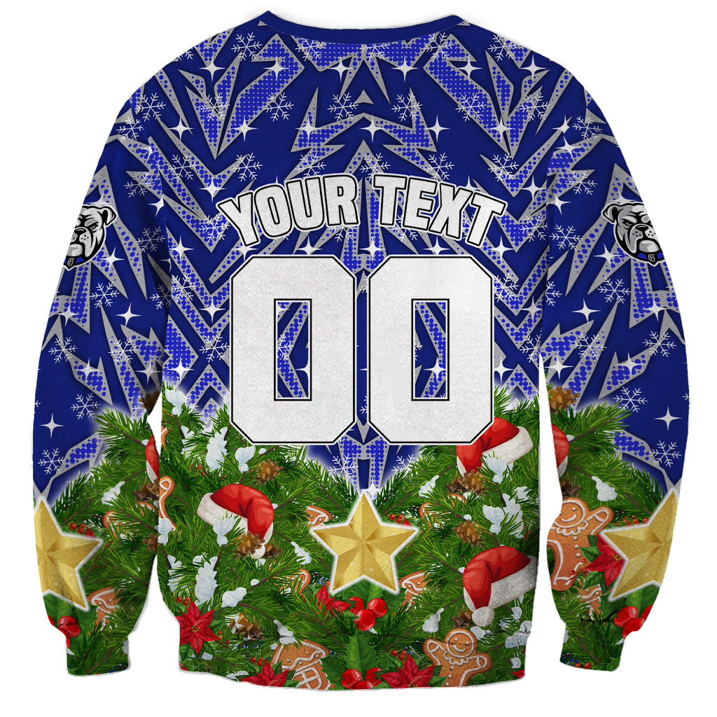 Personalised Bulldogs Rugby Christmas Sweatshirt Santa Rugby Mascot - Pine Wreath Festive