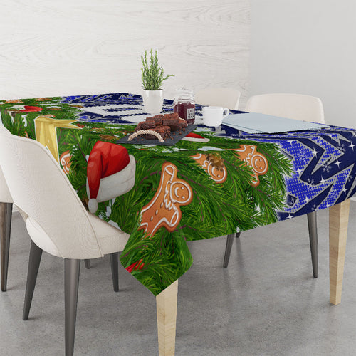 Personalised Bulldogs Rugby Christmas Tablecloth Santa Rugby Mascot - Pine Wreath Festive