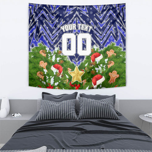Personalised Bulldogs Rugby Christmas Tapestry Santa Rugby Mascot - Pine Wreath Festive