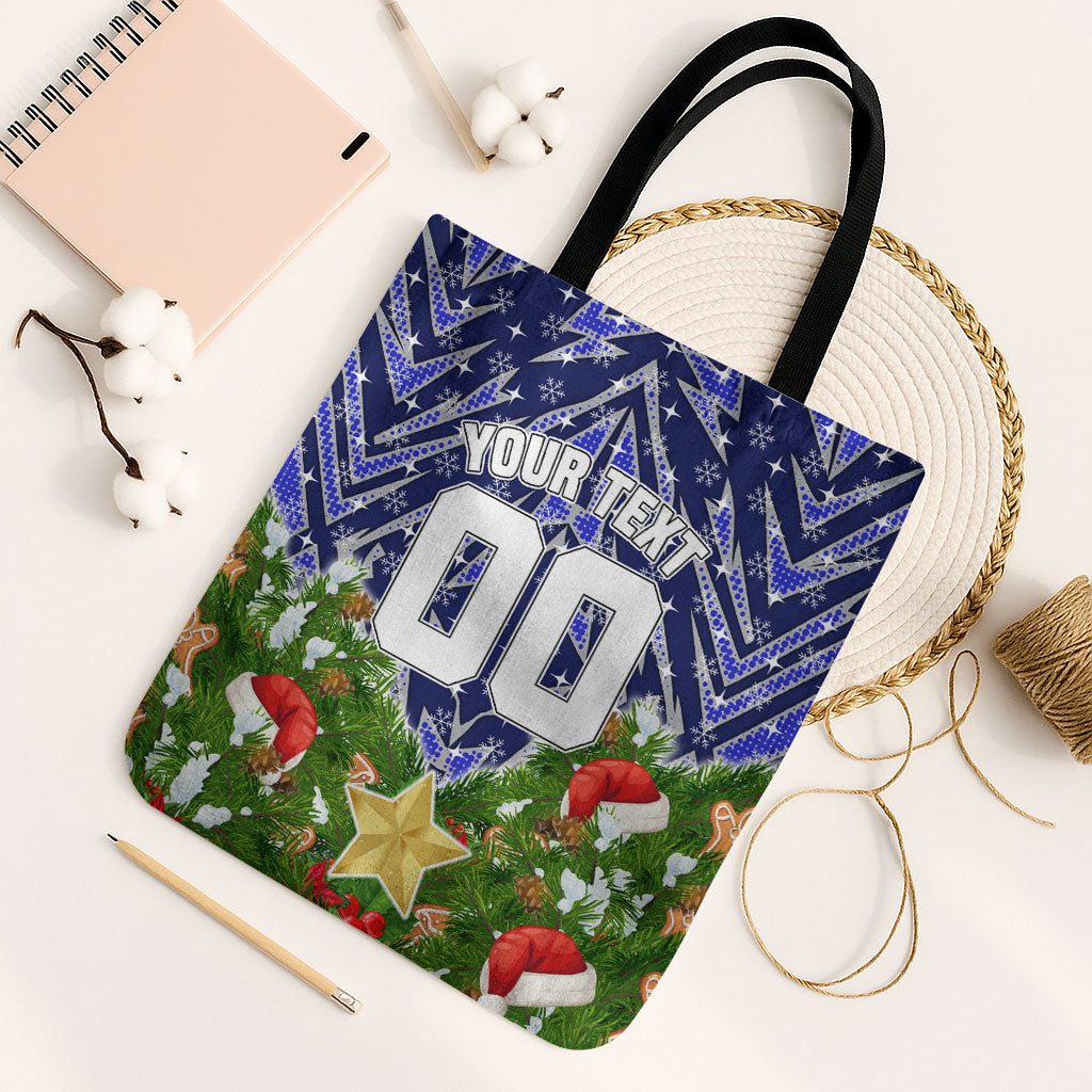 Personalised Bulldogs Rugby Christmas Tote Bag Santa Rugby Mascot - Pine Wreath Festive
