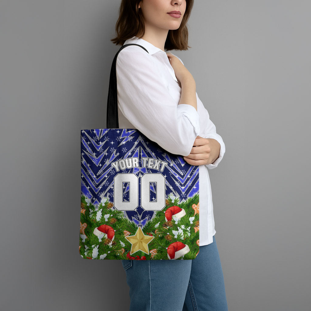 Personalised Bulldogs Rugby Christmas Tote Bag Santa Rugby Mascot - Pine Wreath Festive