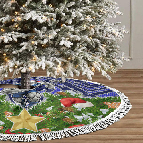 Bulldogs Rugby Christmas Tree Skirt Santa Rugby Mascot - Pine Wreath Festive