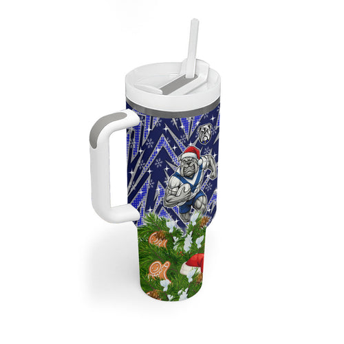 Personalised Bulldogs Rugby Christmas Tumbler With Handle Santa Rugby Mascot - Pine Wreath Festive