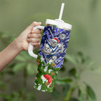 Personalised Bulldogs Rugby Christmas Tumbler With Handle Santa Rugby Mascot - Pine Wreath Festive