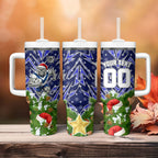 Personalised Bulldogs Rugby Christmas Tumbler With Handle Santa Rugby Mascot - Pine Wreath Festive