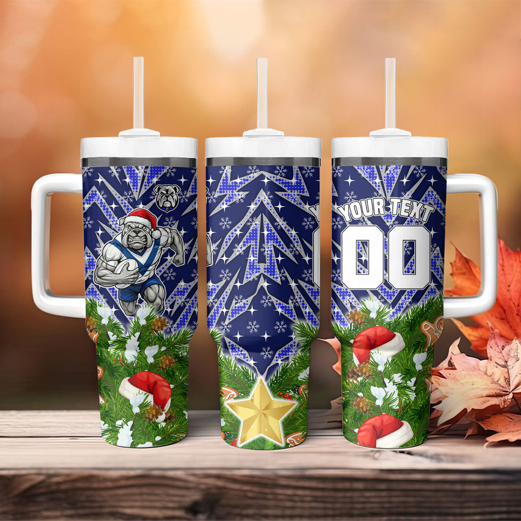 Personalised Bulldogs Rugby Christmas Tumbler With Handle Santa Rugby Mascot - Pine Wreath Festive