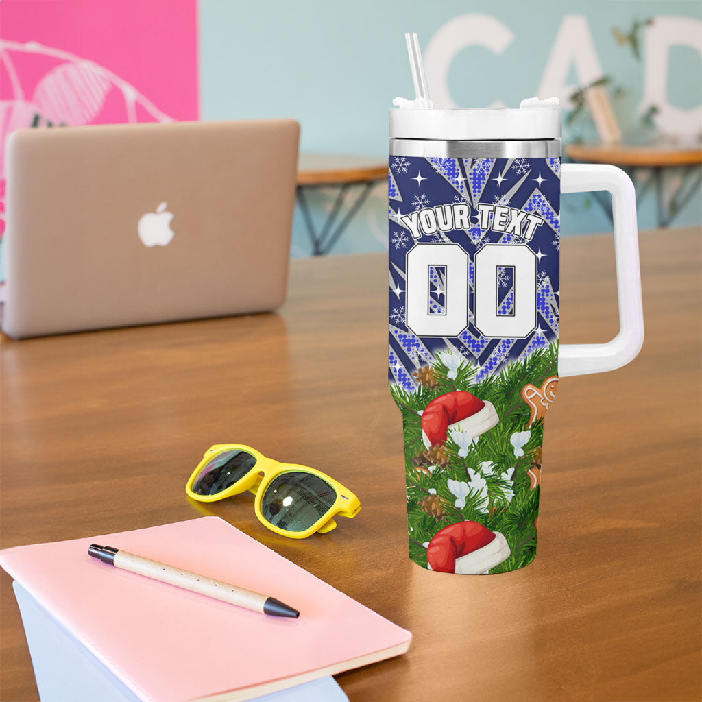 Personalised Bulldogs Rugby Christmas Tumbler With Handle Santa Rugby Mascot - Pine Wreath Festive