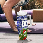 Personalised Bulldogs Rugby Christmas Tumbler With Handle Santa Rugby Mascot - Pine Wreath Festive