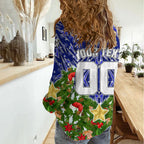 Personalised Bulldogs Rugby Christmas Women Casual Shirt Santa Rugby Mascot - Pine Wreath Festive