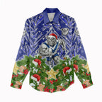 Personalised Bulldogs Rugby Christmas Women Casual Shirt Santa Rugby Mascot - Pine Wreath Festive
