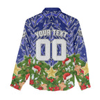 Personalised Bulldogs Rugby Christmas Women Casual Shirt Santa Rugby Mascot - Pine Wreath Festive