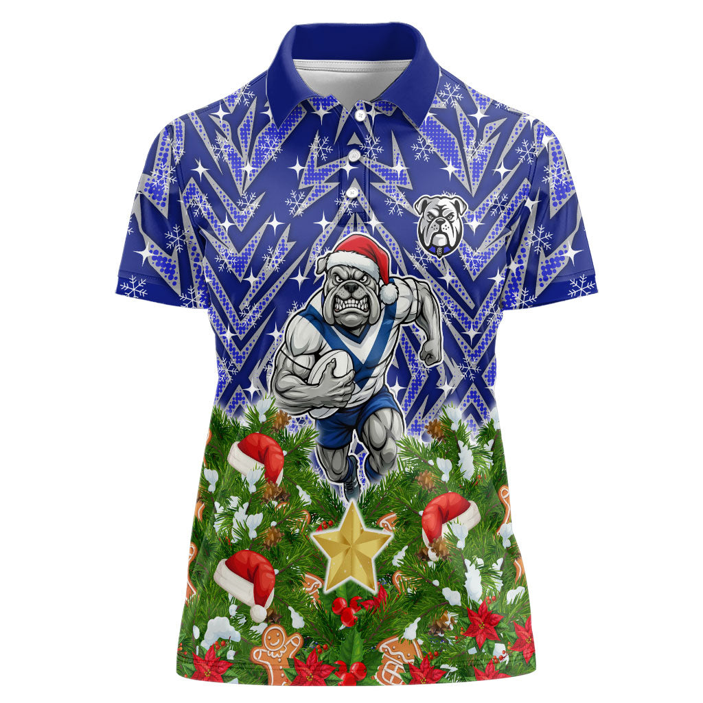 Personalised Bulldogs Rugby Christmas Women Polo Shirt Santa Rugby Mascot - Pine Wreath Festive