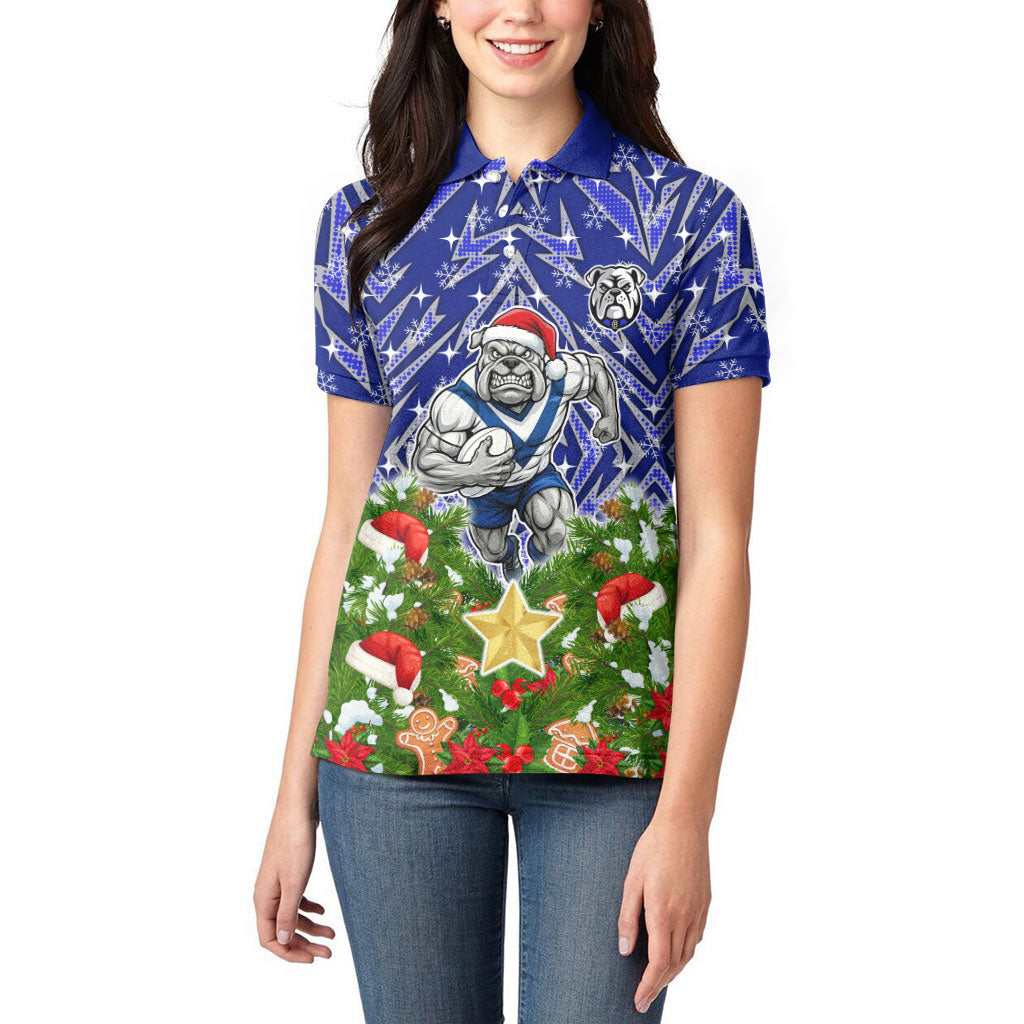 Personalised Bulldogs Rugby Christmas Women Polo Shirt Santa Rugby Mascot - Pine Wreath Festive