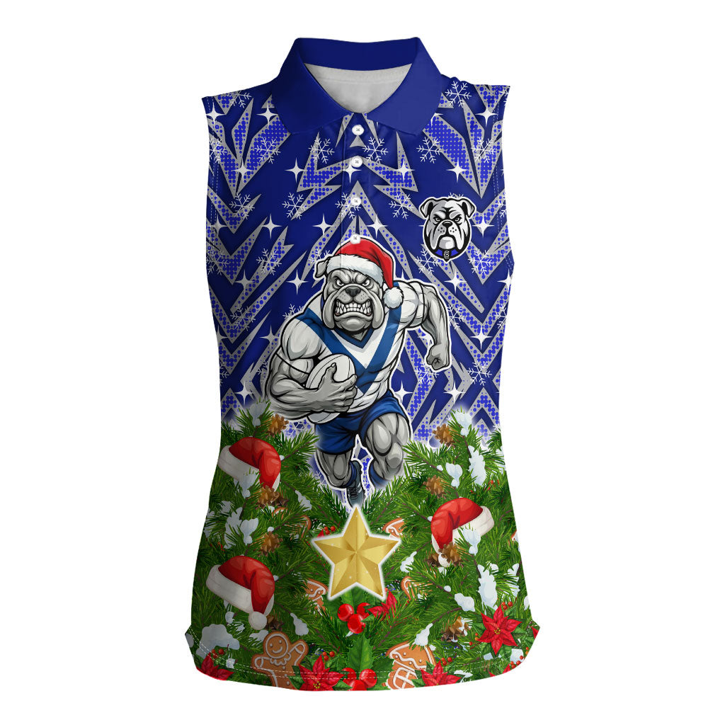Personalised Bulldogs Rugby Christmas Women Sleeveless Polo Shirt Santa Rugby Mascot - Pine Wreath Festive