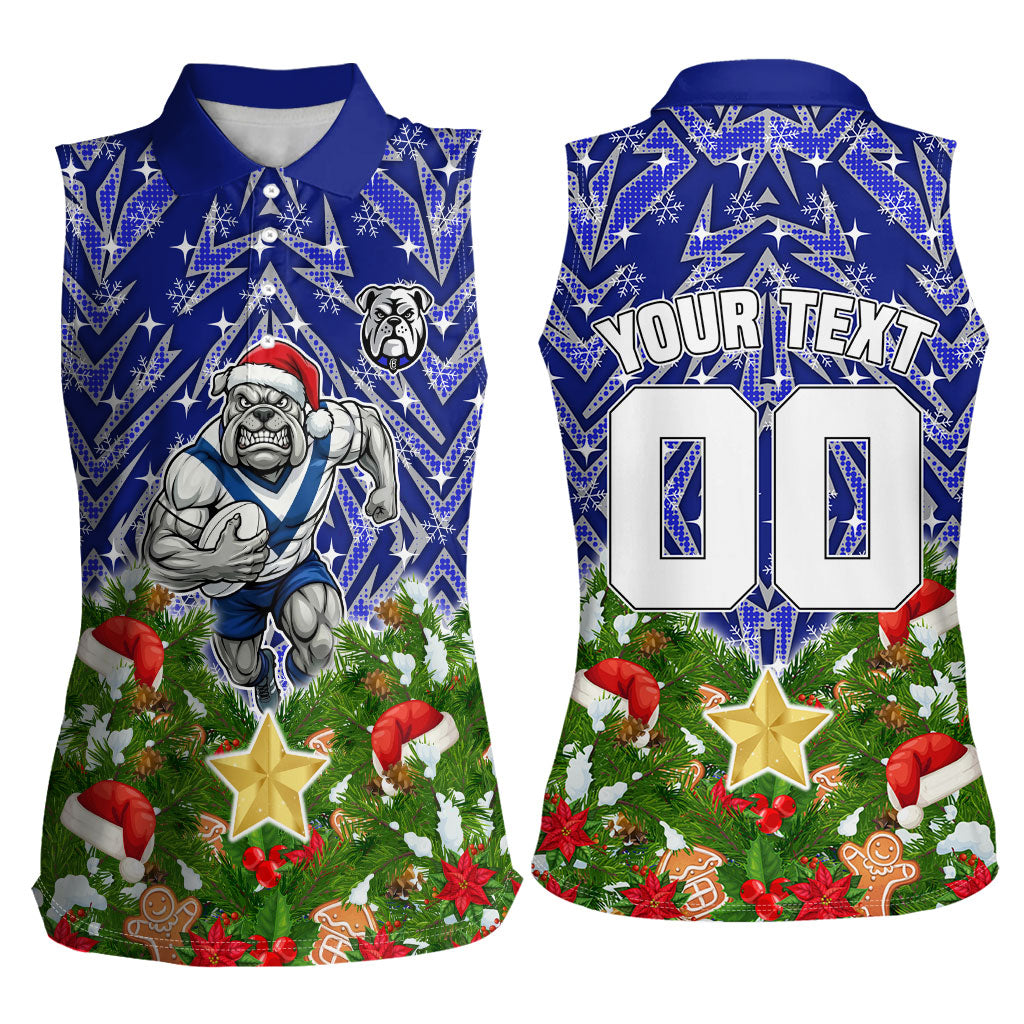 Personalised Bulldogs Rugby Christmas Women Sleeveless Polo Shirt Santa Rugby Mascot - Pine Wreath Festive