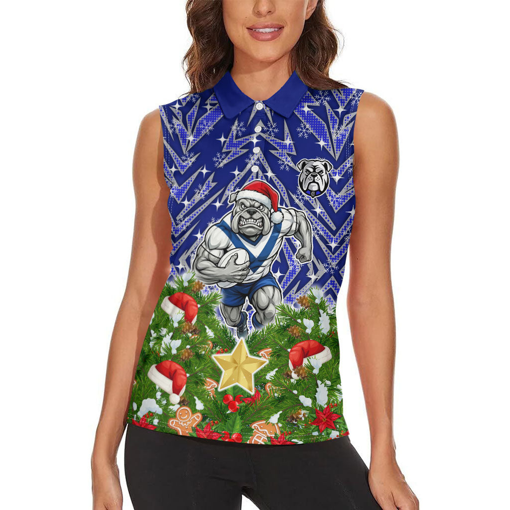 Personalised Bulldogs Rugby Christmas Women Sleeveless Polo Shirt Santa Rugby Mascot - Pine Wreath Festive