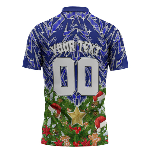 Personalised Bulldogs Rugby Christmas Zipper Polo Shirt Santa Rugby Mascot - Pine Wreath Festive