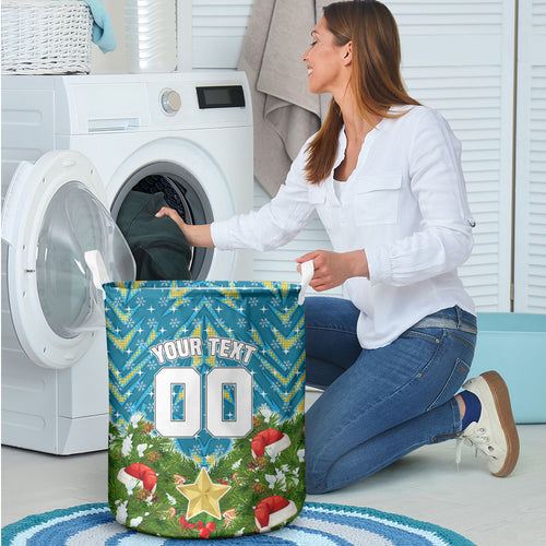 Personalised Titans Rugby Christmas Laundry Basket Santa Rugby Mascot - Pine Wreath Festive
