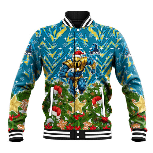 Personalised Titans Rugby Christmas Baseball Jacket Santa Rugby Mascot - Pine Wreath Festive