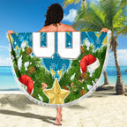 Personalised Titans Rugby Christmas Beach Blanket Santa Rugby Mascot - Pine Wreath Festive