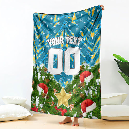 Personalised Titans Rugby Christmas Blanket Santa Rugby Mascot - Pine Wreath Festive