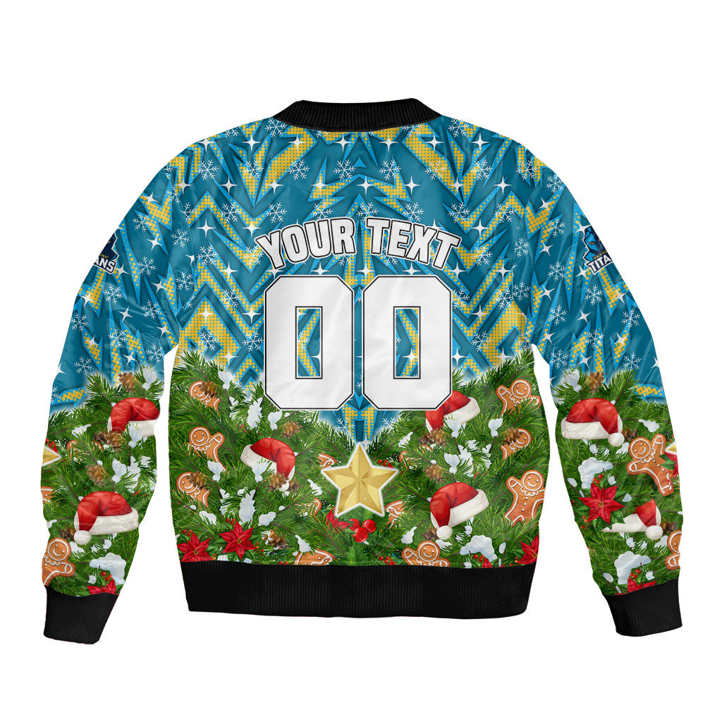 Personalised Titans Rugby Christmas Bomber Jacket Santa Rugby Mascot - Pine Wreath Festive