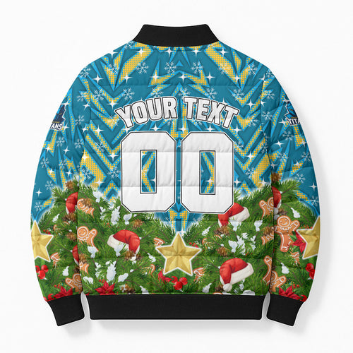 Personalised Titans Rugby Christmas Bomber Puffer Jacket Santa Rugby Mascot - Pine Wreath Festive