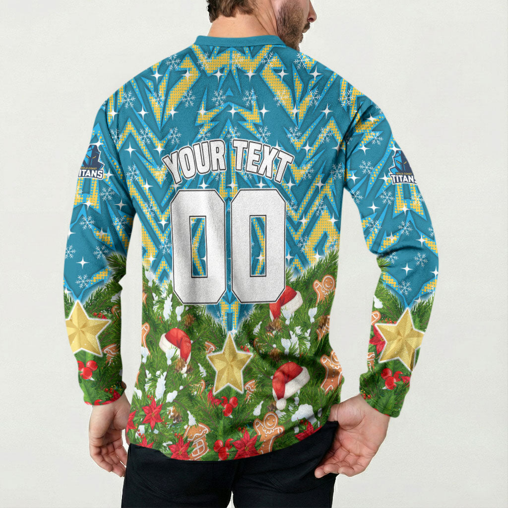 Personalised Titans Rugby Christmas Button Sweatshirt Santa Rugby Mascot - Pine Wreath Festive