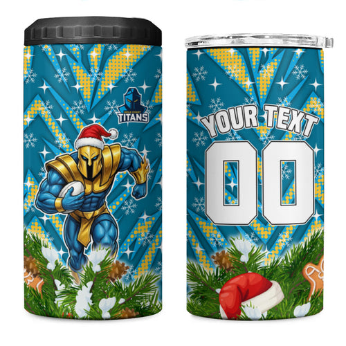 Personalised Titans Rugby Christmas 4 in 1 Can Cooler Tumbler Santa Rugby Mascot - Pine Wreath Festive