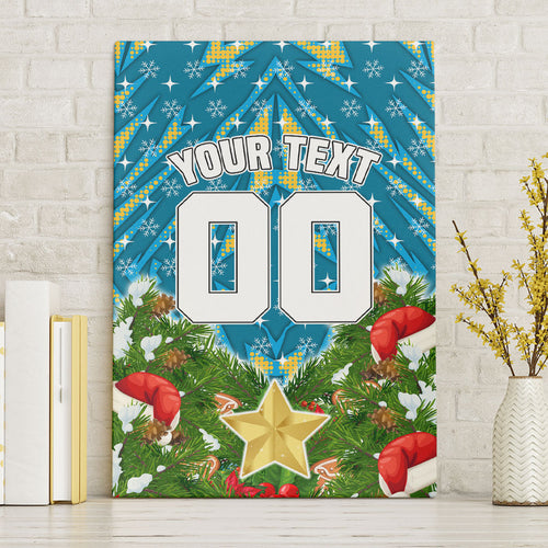 Personalised Titans Rugby Christmas Canvas Wall Art Santa Rugby Mascot - Pine Wreath Festive