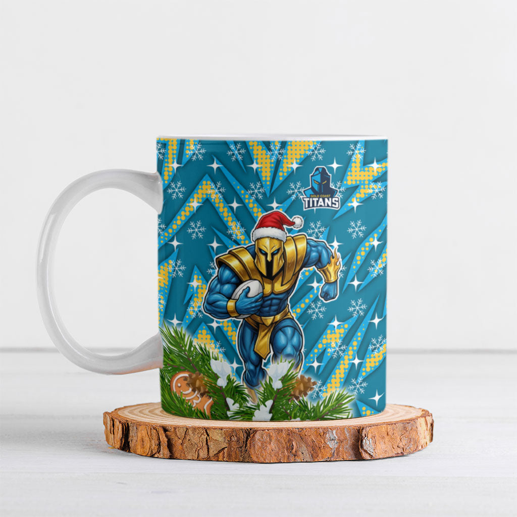 Personalised Titans Rugby Christmas Ceramic Mug Santa Rugby Mascot - Pine Wreath Festive