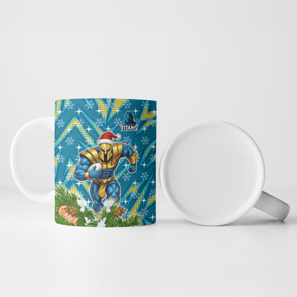 Personalised Titans Rugby Christmas Ceramic Mug Santa Rugby Mascot - Pine Wreath Festive