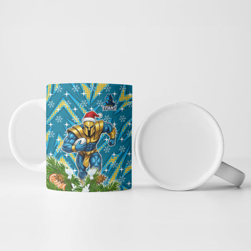 Personalised Titans Rugby Christmas Ceramic Mug Santa Rugby Mascot - Pine Wreath Festive