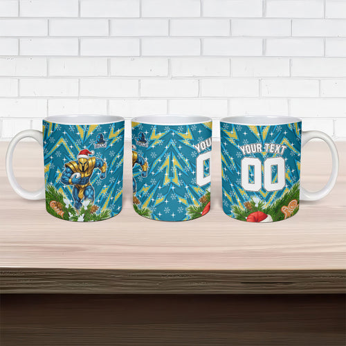 Personalised Titans Rugby Christmas Ceramic Mug Santa Rugby Mascot - Pine Wreath Festive