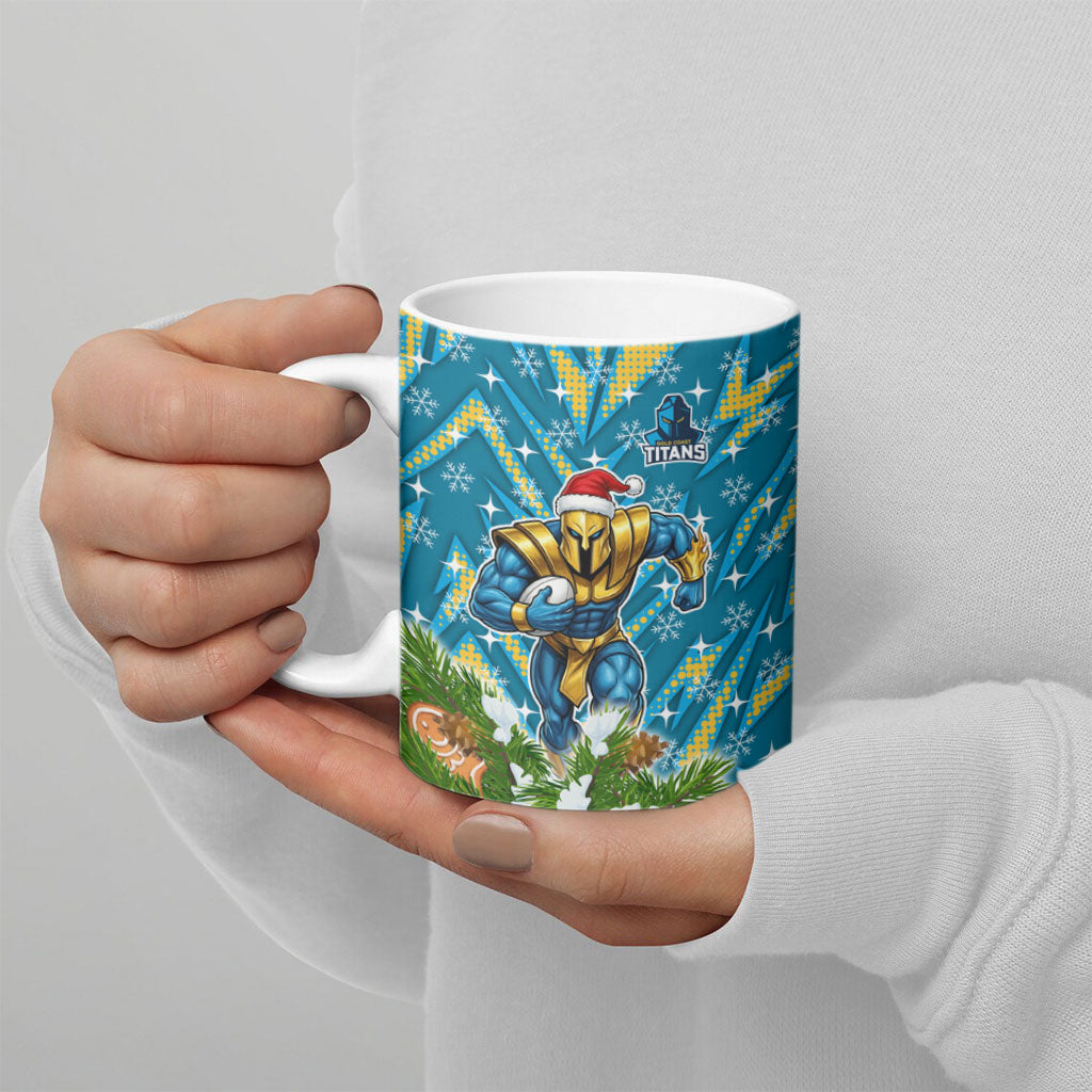 Personalised Titans Rugby Christmas Ceramic Mug Santa Rugby Mascot - Pine Wreath Festive