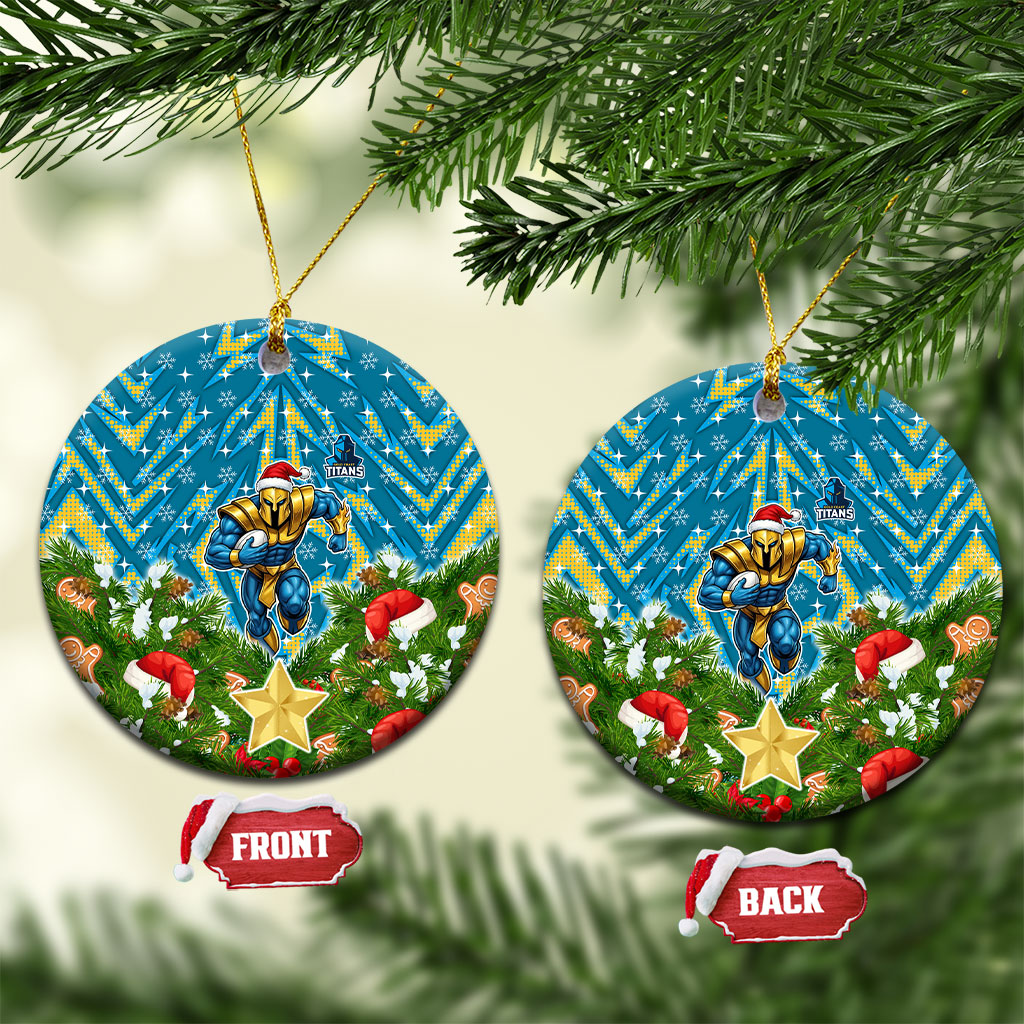 Titans Rugby Christmas Ceramic Ornament Santa Rugby Mascot - Pine Wreath Festive