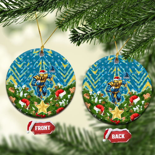 Titans Rugby Christmas Ceramic Ornament Santa Rugby Mascot - Pine Wreath Festive