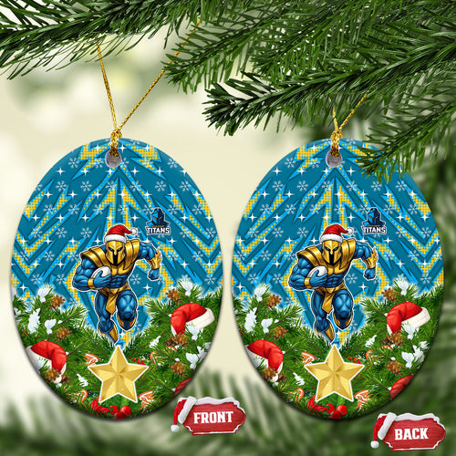 Titans Rugby Christmas Ceramic Ornament Santa Rugby Mascot - Pine Wreath Festive