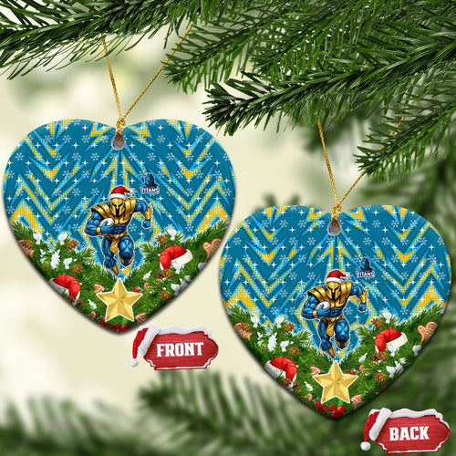 Titans Rugby Christmas Ceramic Ornament Santa Rugby Mascot - Pine Wreath Festive