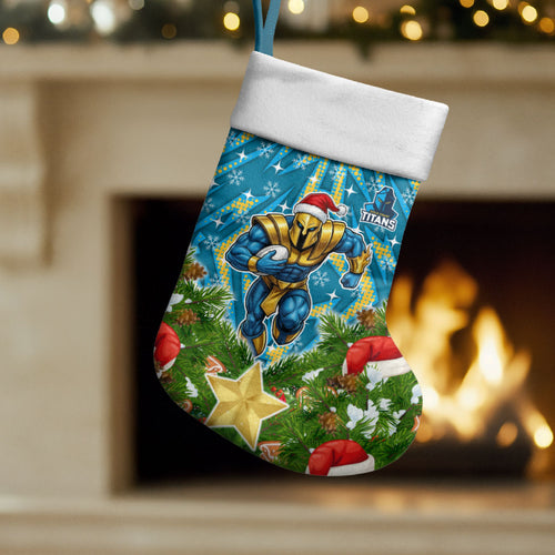 Titans Rugby Christmas Stocking Santa Rugby Mascot - Pine Wreath Festive
