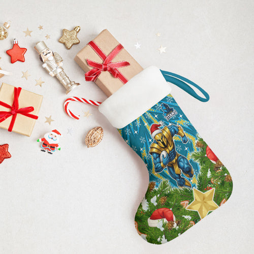 Titans Rugby Christmas Stocking Santa Rugby Mascot - Pine Wreath Festive