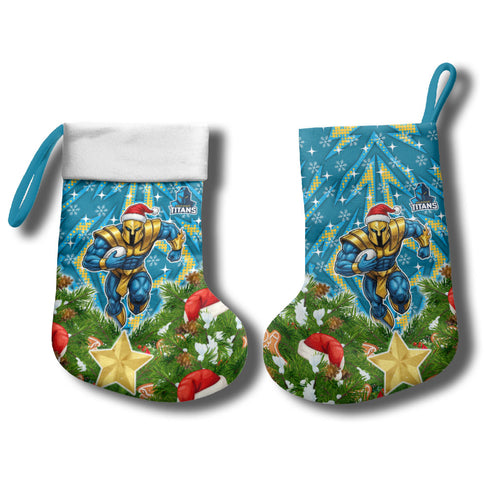 Titans Rugby Christmas Stocking Santa Rugby Mascot - Pine Wreath Festive