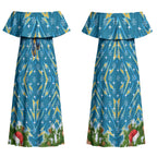 Personalised Titans Rugby Christmas Couples Matching Off Shoulder Maxi Dress and Hawaiian Shirt Santa Rugby Mascot - Pine Wreath Festive