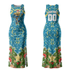Personalised Titans Rugby Christmas Couples Matching Tank Maxi Dress and Hawaiian Shirt Santa Rugby Mascot - Pine Wreath Festive
