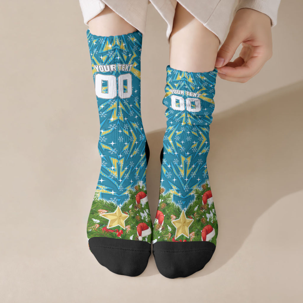 Personalised Titans Rugby Christmas Crew Socks Santa Rugby Mascot - Pine Wreath Festive