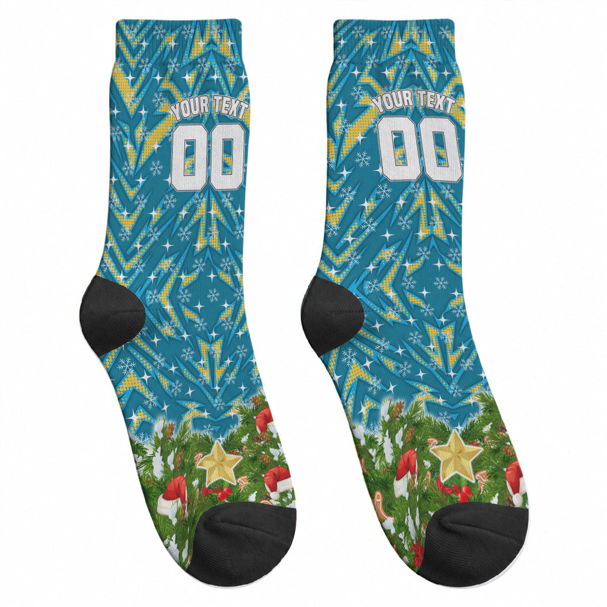 Personalised Titans Rugby Christmas Crew Socks Santa Rugby Mascot - Pine Wreath Festive