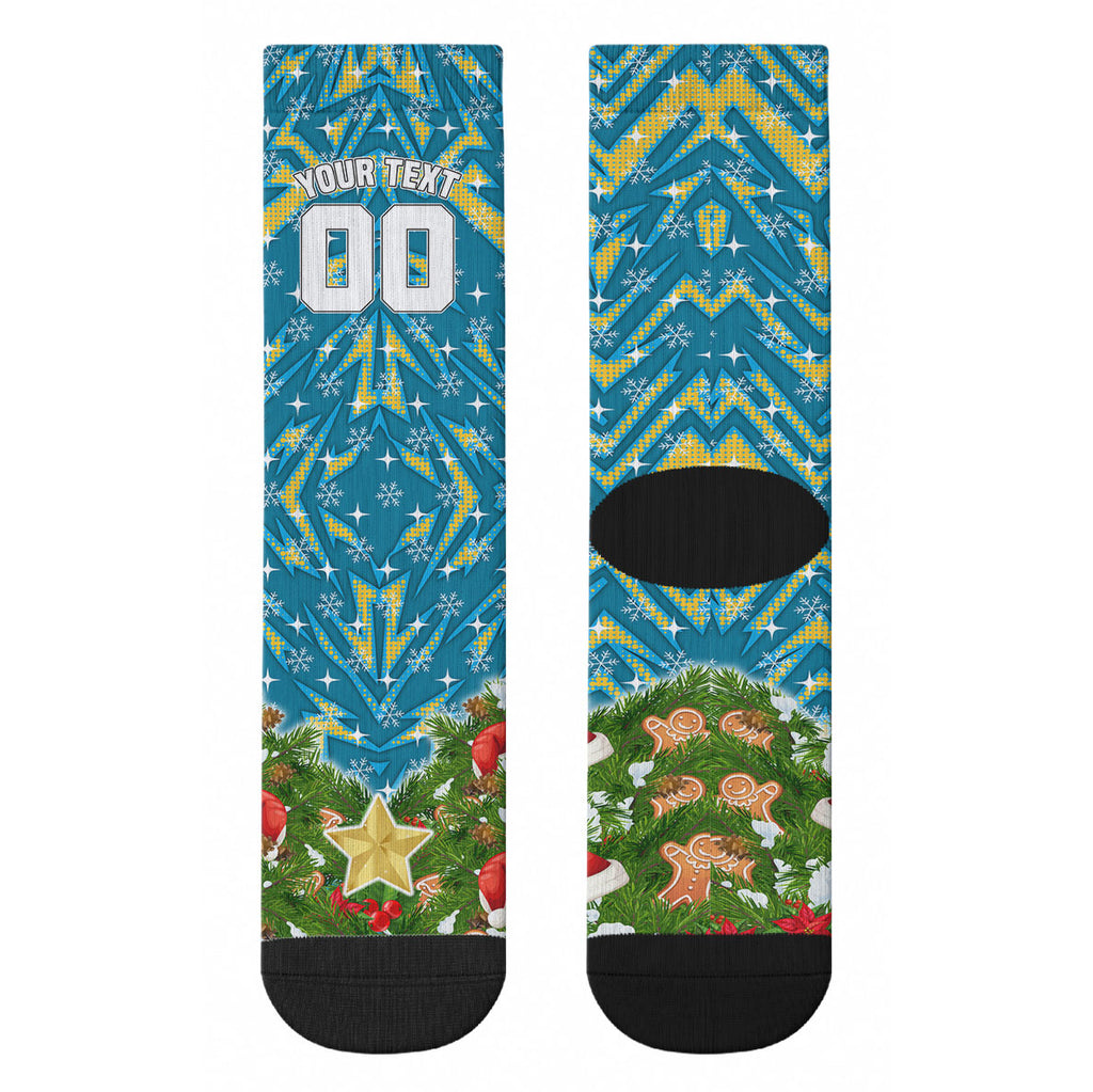 Personalised Titans Rugby Christmas Crew Socks Santa Rugby Mascot - Pine Wreath Festive