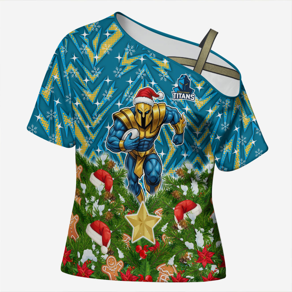Personalised Titans Rugby Christmas Cross Shoulder Shirt Santa Rugby Mascot - Pine Wreath Festive